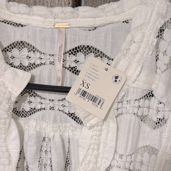 Free People Candy Shop Lace Bohemian Tunic Top Ivory White - Picture 5 of 7